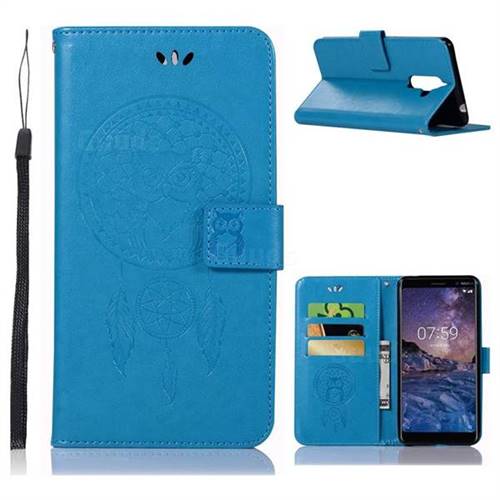 Intricate Embossing Owl Campanula Leather Wallet Case for Nokia 7 Plus - Blue
