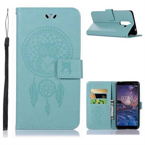 Intricate Embossing Owl Campanula Leather Wallet Case for Nokia 7 Plus - Green