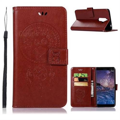 Intricate Embossing Owl Campanula Leather Wallet Case for Nokia 7 Plus - Brown