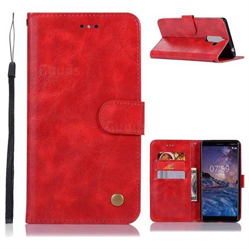 Luxury Retro Leather Wallet Case for Nokia 7 Plus - Red