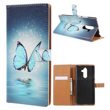 Sea Blue Butterfly Leather Wallet Case for Nokia 7 Plus