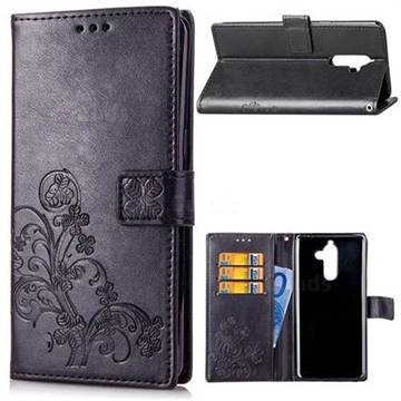 Embossing Imprint Four-Leaf Clover Leather Wallet Case for Nokia 7 Plus - Black
