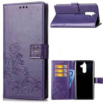 Embossing Imprint Four-Leaf Clover Leather Wallet Case for Nokia 7 Plus - Purple