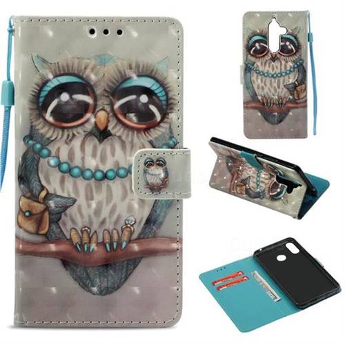 Sweet Gray Owl 3D Painted Leather Wallet Case for Nokia 7 Plus