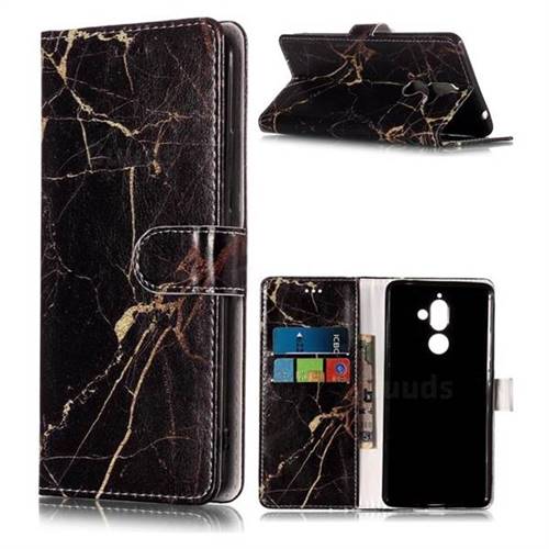 Black Gold Marble PU Leather Wallet Case for Nokia 7 Plus