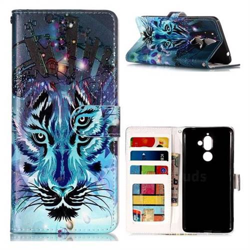 Ice Wolf 3D Relief Oil PU Leather Wallet Case for Nokia 7 Plus