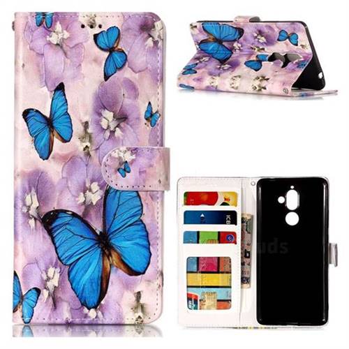 Purple Flowers Butterfly 3D Relief Oil PU Leather Wallet Case for Nokia 7 Plus