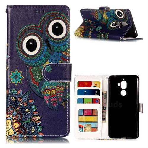 Folk Owl 3D Relief Oil PU Leather Wallet Case for Nokia 7 Plus