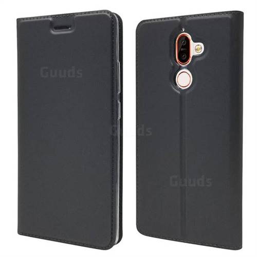 Ultra Slim Card Magnetic Automatic Suction Leather Wallet Case for Nokia 7 Plus - Star Grey