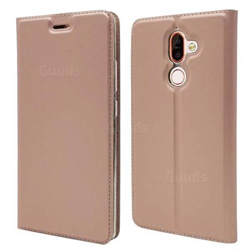 Ultra Slim Card Magnetic Automatic Suction Leather Wallet Case for Nokia 7 Plus - Rose Gold