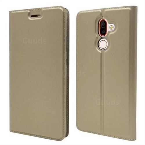 Ultra Slim Card Magnetic Automatic Suction Leather Wallet Case for Nokia 7 Plus - Champagne