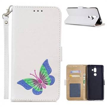 Imprint Embossing Butterfly Leather Wallet Case for Nokia 7 Plus - White