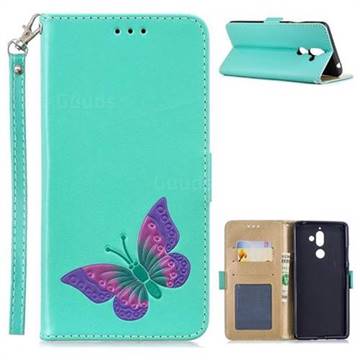 Imprint Embossing Butterfly Leather Wallet Case for Nokia 7 Plus - Mint Green