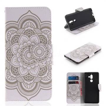 White Flowers PU Leather Wallet Case for Nokia 7 Plus