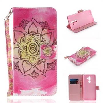 Pink Rose Hand Strap Leather Wallet Case for Nokia 7 Plus