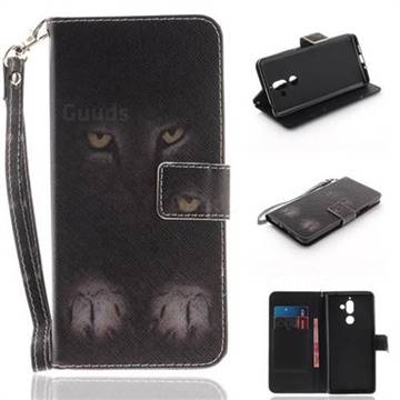 Mysterious Cat Hand Strap Leather Wallet Case for Nokia 7 Plus