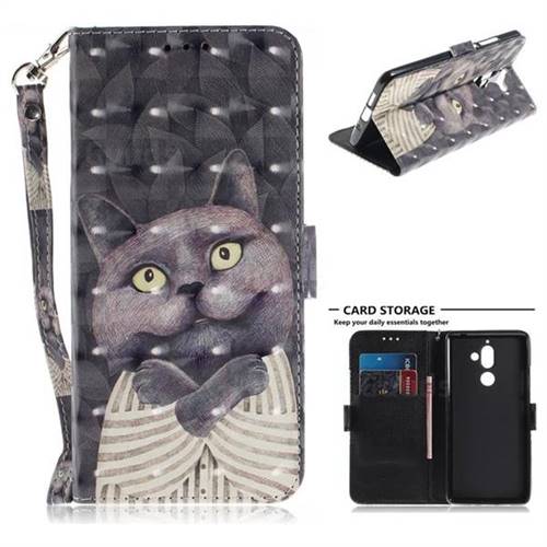 Cat Embrace 3D Painted Leather Wallet Phone Case for Nokia 7 Plus