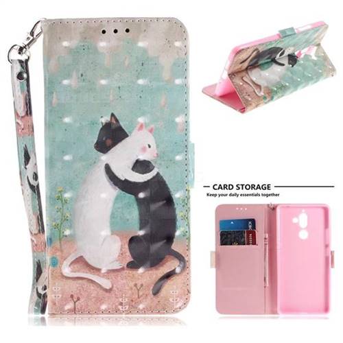 Black and White Cat 3D Painted Leather Wallet Phone Case for Nokia 7 Plus
