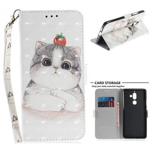 Cute Tomato Cat 3D Painted Leather Wallet Phone Case for Nokia 7 Plus