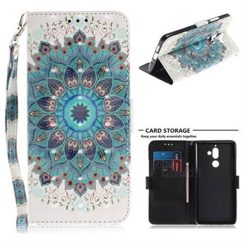 Peacock Mandala 3D Painted Leather Wallet Phone Case for Nokia 7 Plus