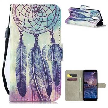 Feather Wind Chimes 3D Painted Leather Wallet Phone Case for Nokia 7 Plus