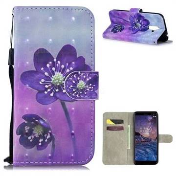 Purple Flower 3D Painted Leather Wallet Phone Case for Nokia 7 Plus