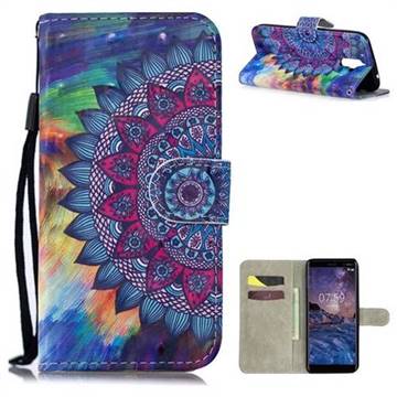 Oil Painting Mandala 3D Painted Leather Wallet Phone Case for Nokia 7 Plus