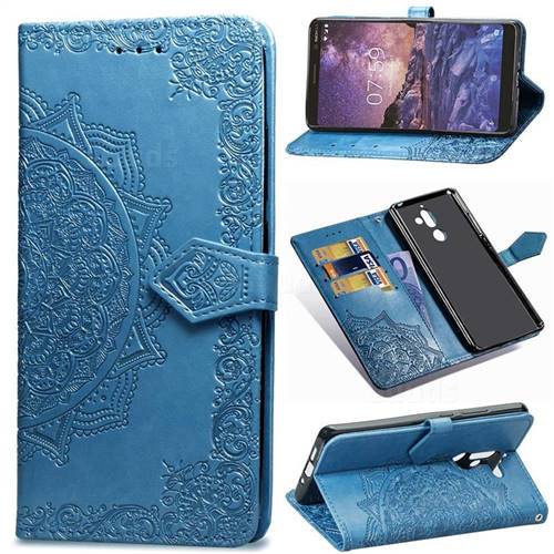 Embossing Imprint Mandala Flower Leather Wallet Case for Nokia 7 Plus - Blue