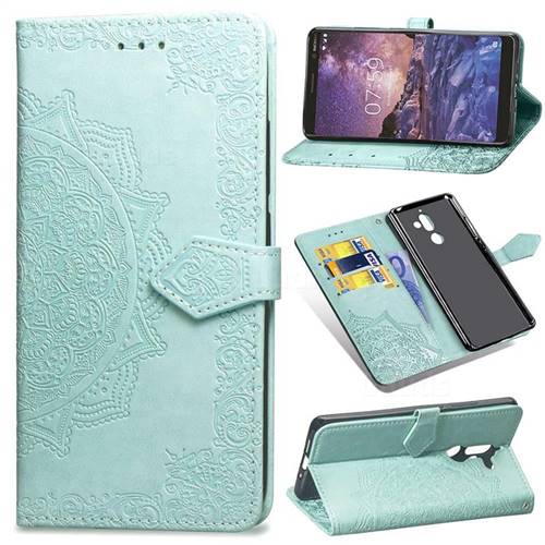 Embossing Imprint Mandala Flower Leather Wallet Case for Nokia 7 Plus - Green