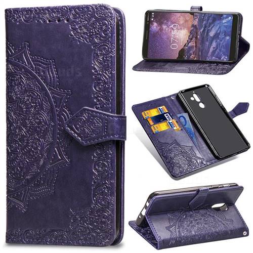 Embossing Imprint Mandala Flower Leather Wallet Case for Nokia 7 Plus - Purple