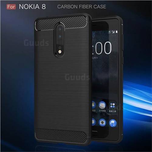 Luxury Carbon Fiber Brushed Wire Drawing Silicone TPU Back Cover for Nokia 8 (Black)