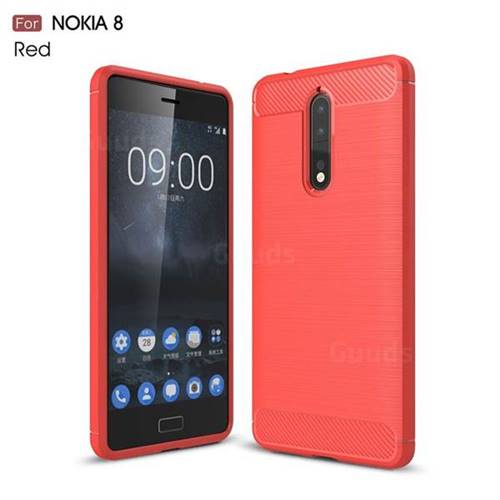 Luxury Carbon Fiber Brushed Wire Drawing Silicone TPU Back Cover for Nokia 8 (Red)