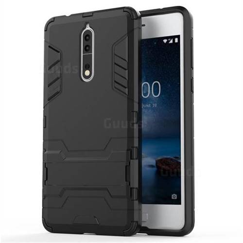 Armor Premium Tactical Grip Kickstand Shockproof Dual Layer Rugged Hard Cover for Nokia 8 - Black