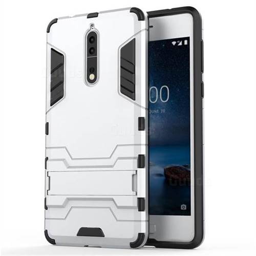 Armor Premium Tactical Grip Kickstand Shockproof Dual Layer Rugged Hard Cover for Nokia 8 - Silver