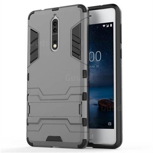 Armor Premium Tactical Grip Kickstand Shockproof Dual Layer Rugged Hard Cover for Nokia 8 - Gray