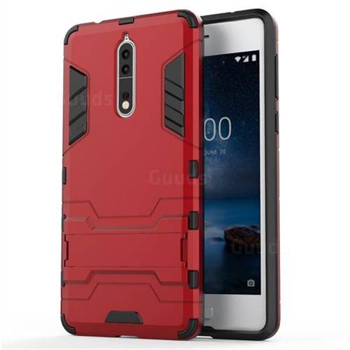 Armor Premium Tactical Grip Kickstand Shockproof Dual Layer Rugged Hard Cover for Nokia 8 - Wine Red