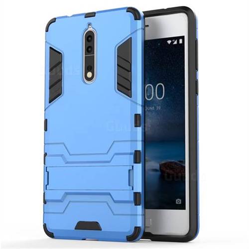 Armor Premium Tactical Grip Kickstand Shockproof Dual Layer Rugged Hard Cover for Nokia 8 - Light Blue