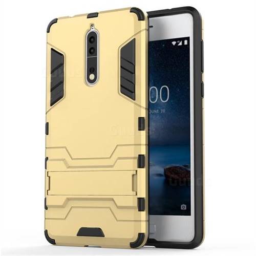 Armor Premium Tactical Grip Kickstand Shockproof Dual Layer Rugged Hard Cover for Nokia 8 - Golden