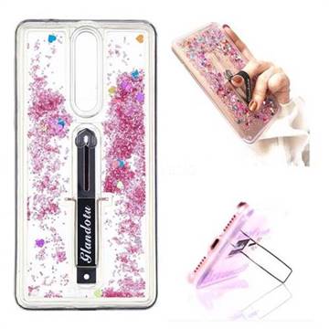 Concealed Ring Holder Stand Glitter Quicksand Dynamic Liquid Phone Case for Nokia 8 - Rose