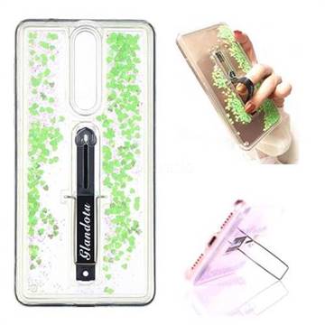 Concealed Ring Holder Stand Glitter Quicksand Dynamic Liquid Phone Case for Nokia 8 - Green