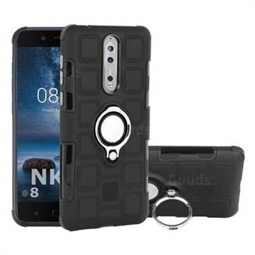 Ice Cube Shockproof PC + Silicon Invisible Ring Holder Phone Case for Nokia 8 - Black