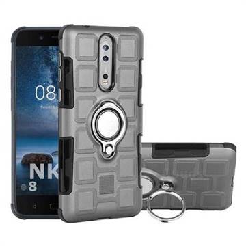 Ice Cube Shockproof PC + Silicon Invisible Ring Holder Phone Case for Nokia 8 - Gray