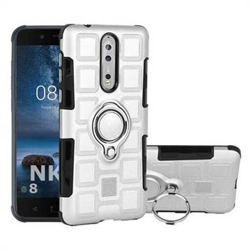 Ice Cube Shockproof PC + Silicon Invisible Ring Holder Phone Case for Nokia 8 - Silver