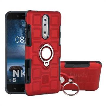 Ice Cube Shockproof PC + Silicon Invisible Ring Holder Phone Case for Nokia 8 - Red