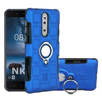 Ice Cube Shockproof PC + Silicon Invisible Ring Holder Phone Case for Nokia 8 - Dark Blue