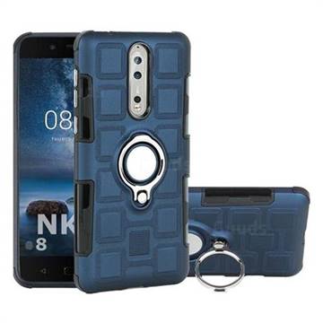 Ice Cube Shockproof PC + Silicon Invisible Ring Holder Phone Case for Nokia 8 - Royal Blue