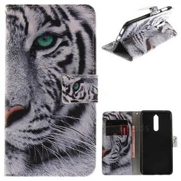White Tiger PU Leather Wallet Case for Nokia 8