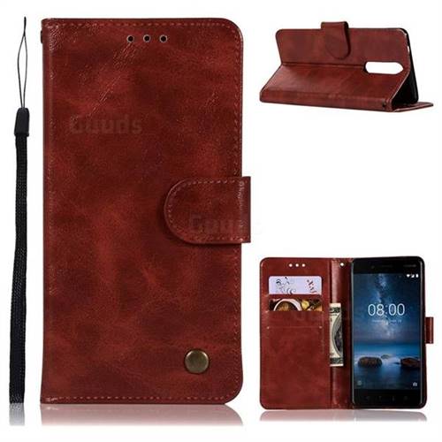 Luxury Retro Leather Wallet Case for Nokia 8 - Wine Red