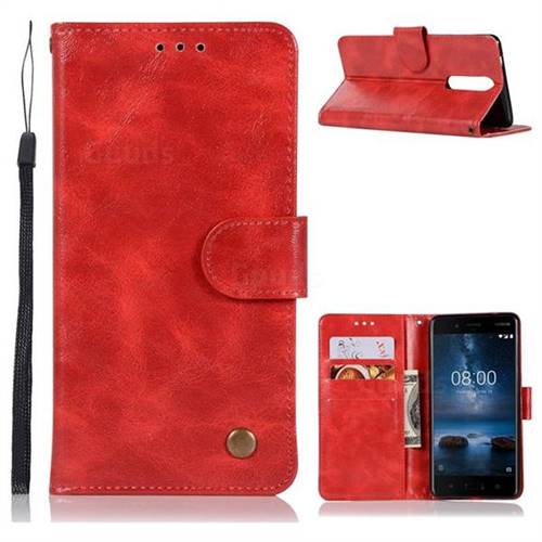 Luxury Retro Leather Wallet Case for Nokia 8 - Red