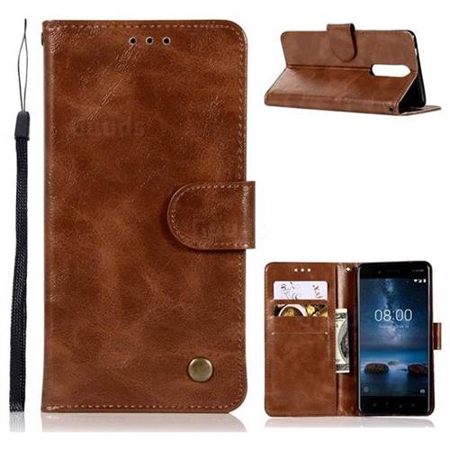 Luxury Retro Leather Wallet Case for Nokia 8 - Brown